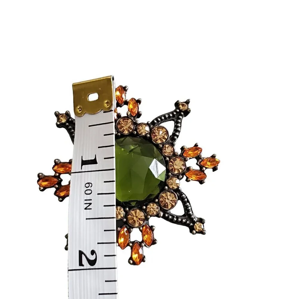 GREEN/ORANGE/GOLD BROOCH